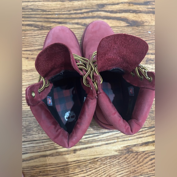 Timberland Burgundy Nubuck Lace-Up Boots with Gold Hardware main image 7